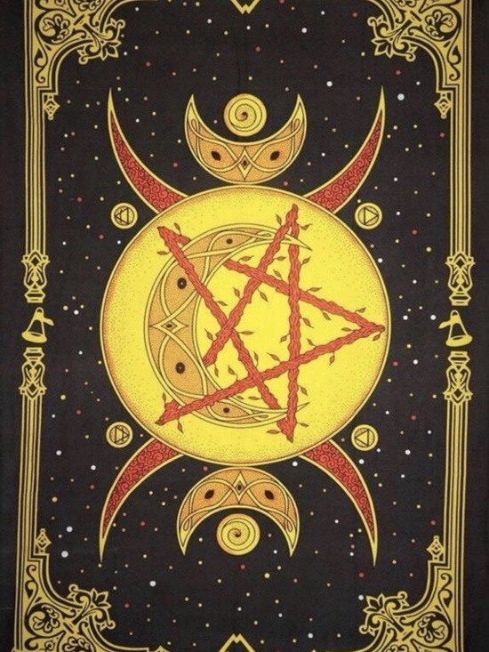 Other - Yellow and Black Celestial Pentagram Wall Tapestry - Home Wall Decor